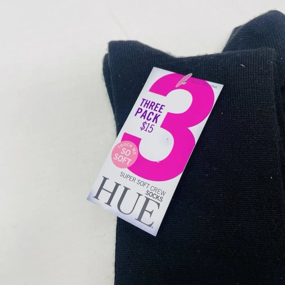 Hue Womens One Size Fits Most 2 Pack Super Soft Crew‎ Socks in Black U20742 699